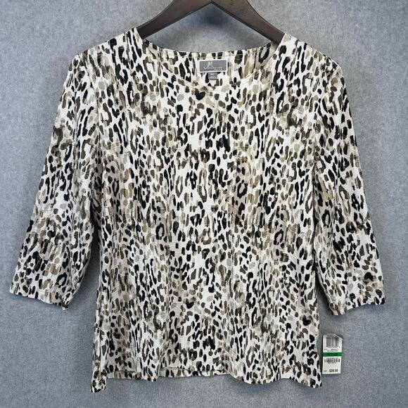 JM Collection Animal-Print Jacquard Top Womens Size PL Multicolor 3/4 Sleeve - Picture 1 of 13